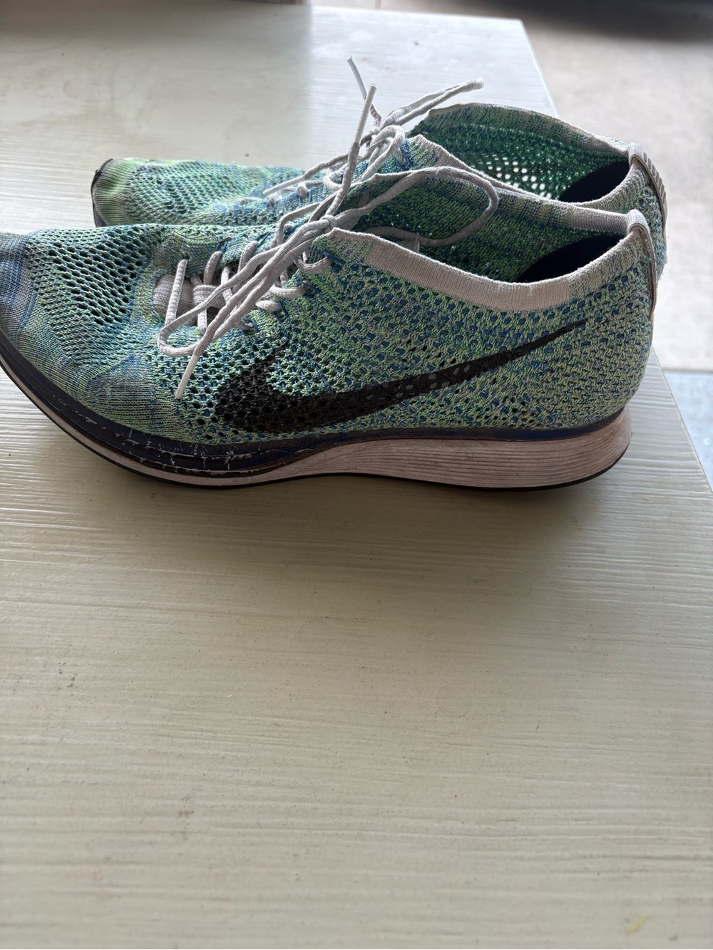 Nike Flyknit Running Shoes - Green/Blue with Black Swoosh
